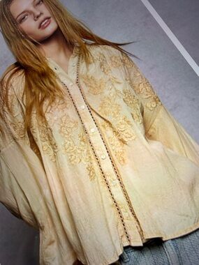 ♥️Hello Gorgeous! POL Embroidery Button Down Long Sleeve Washed Shirt - Almond